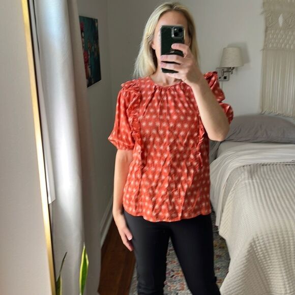 Universal Thread Boho Ruffle Orange Short Sleeve Top Size Medium - Picture 1 of 7